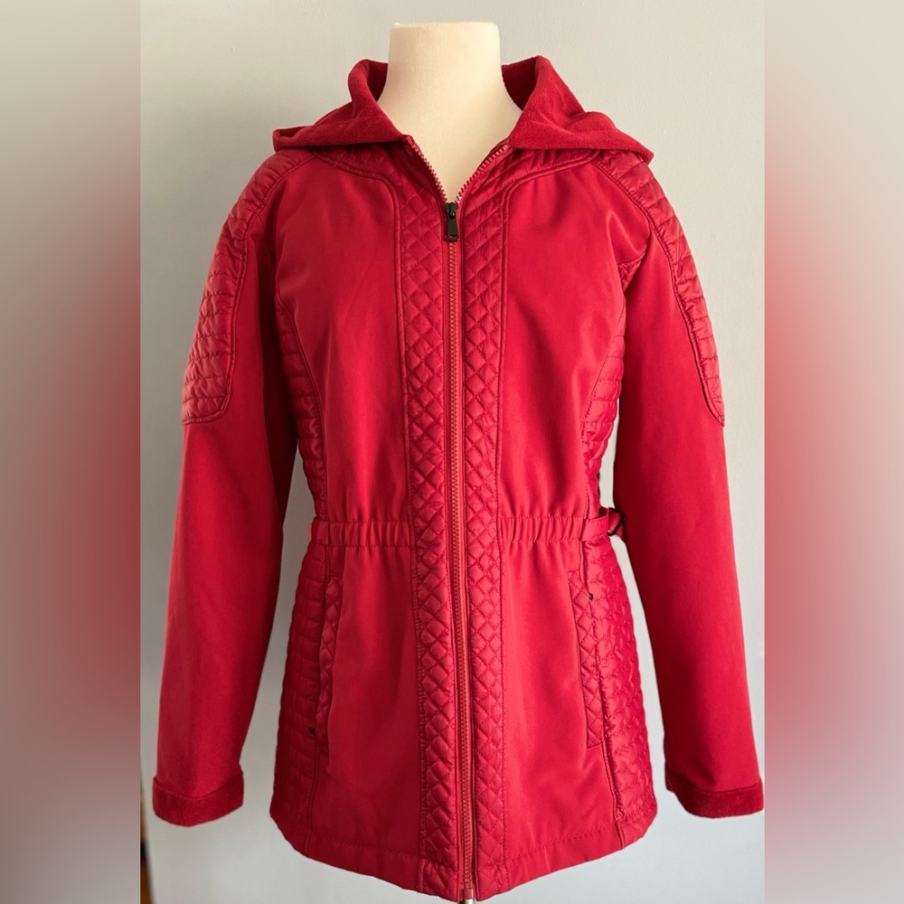 Jones New York Red Quilted Hooded Jacket Size Medium M